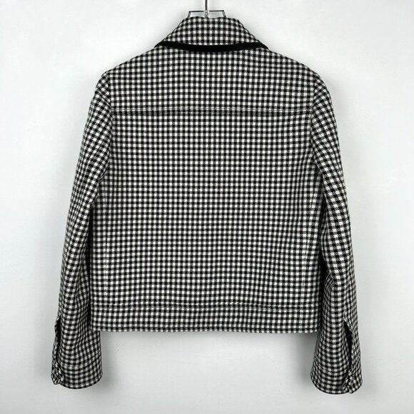 Miu Miu Womens Black & White Gingham Wool Jacket With Red Logo Patch Zip Front M - Picture 2 of 8